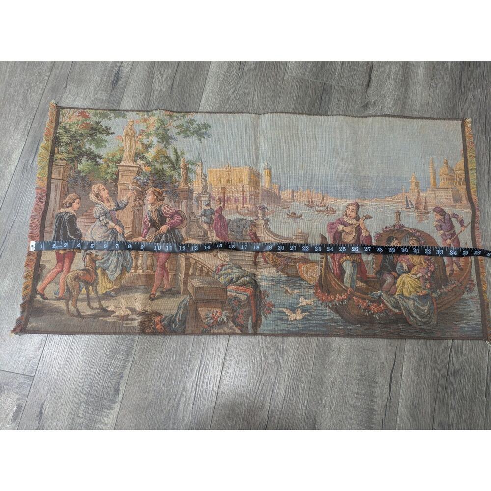 Vintage Belgian Woven Tapestry Venice Canal Gondola Scene Made in Belgium 36x36 - Picture 15 of 16